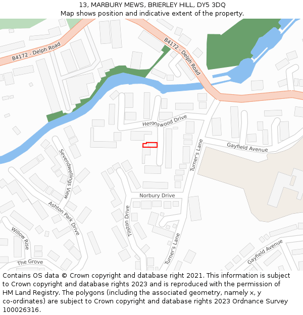 13, MARBURY MEWS, BRIERLEY HILL, DY5 3DQ: Location map and indicative extent of plot