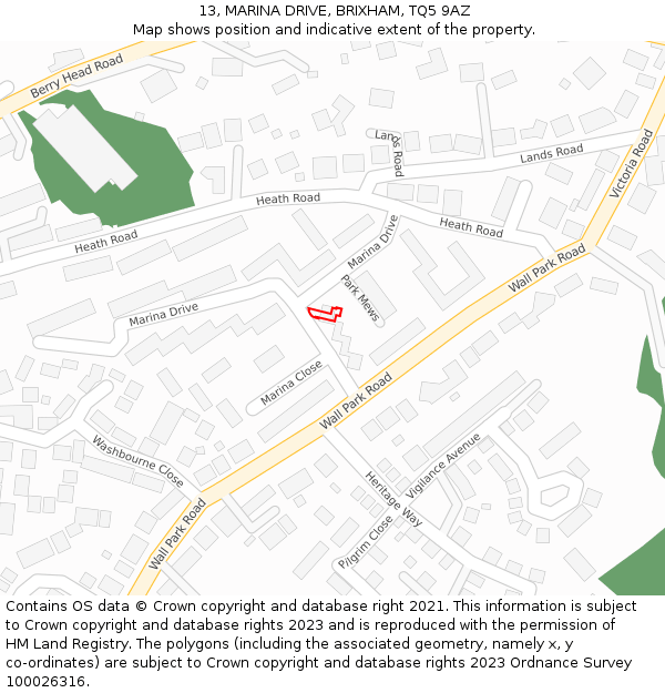 13, MARINA DRIVE, BRIXHAM, TQ5 9AZ: Location map and indicative extent of plot