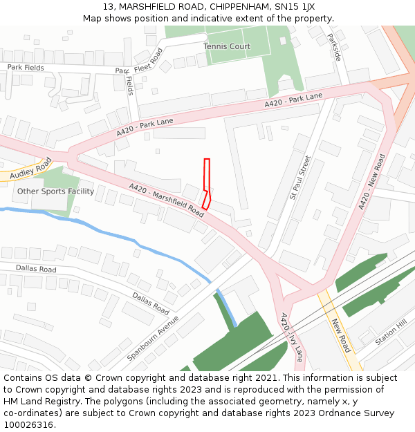 13, MARSHFIELD ROAD, CHIPPENHAM, SN15 1JX: Location map and indicative extent of plot