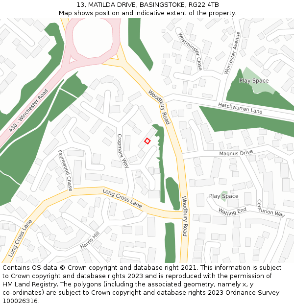 13, MATILDA DRIVE, BASINGSTOKE, RG22 4TB: Location map and indicative extent of plot