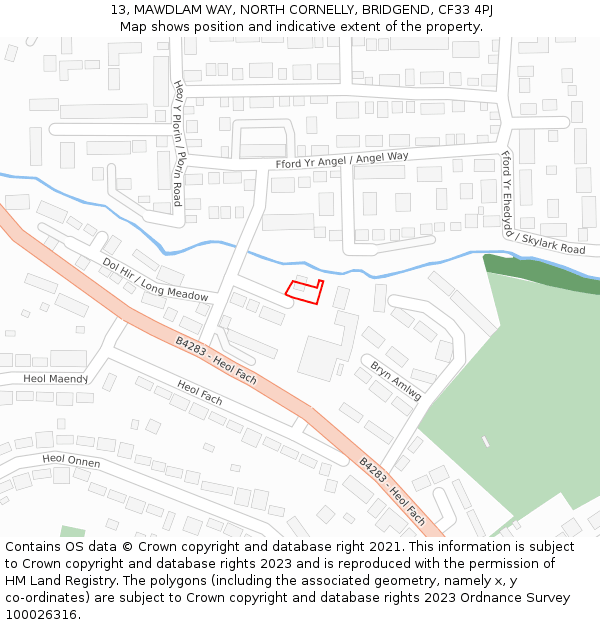 13, MAWDLAM WAY, NORTH CORNELLY, BRIDGEND, CF33 4PJ: Location map and indicative extent of plot