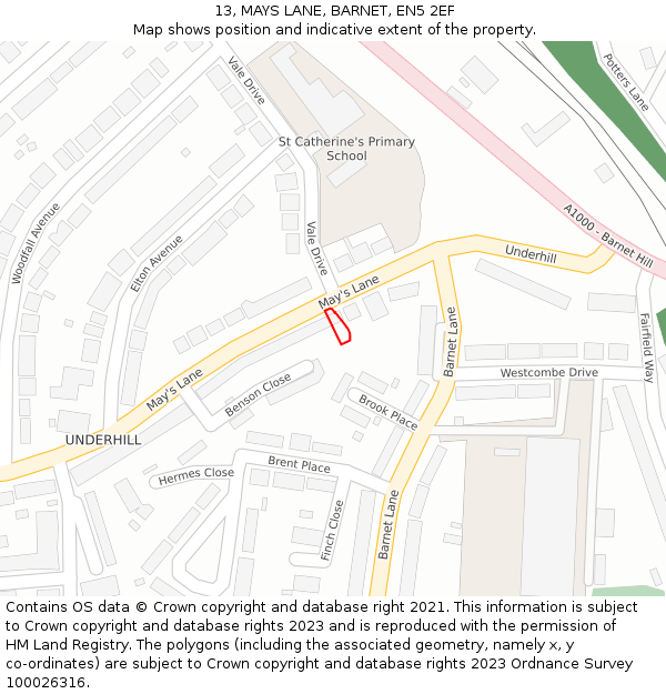 13, MAYS LANE, BARNET, EN5 2EF: Location map and indicative extent of plot