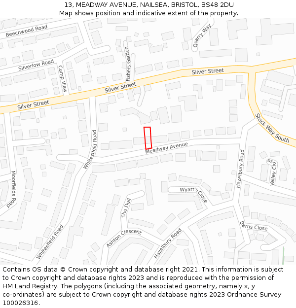 13, MEADWAY AVENUE, NAILSEA, BRISTOL, BS48 2DU: Location map and indicative extent of plot