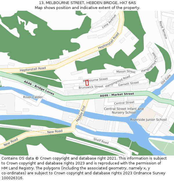 13, MELBOURNE STREET, HEBDEN BRIDGE, HX7 6AS: Location map and indicative extent of plot