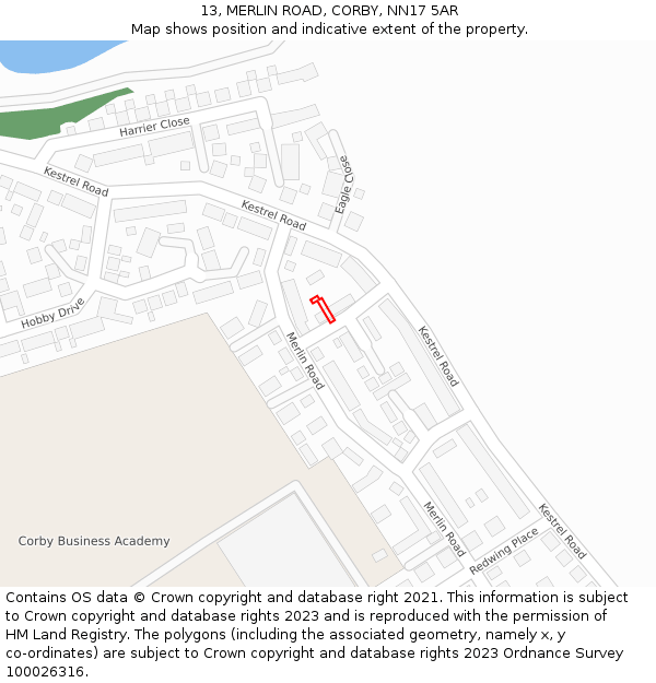 13, MERLIN ROAD, CORBY, NN17 5AR: Location map and indicative extent of plot
