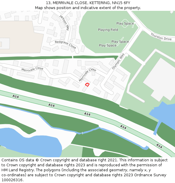 13, MERRIVALE CLOSE, KETTERING, NN15 6FY: Location map and indicative extent of plot