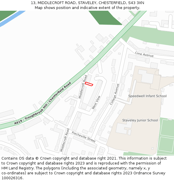 13, MIDDLECROFT ROAD, STAVELEY, CHESTERFIELD, S43 3XN: Location map and indicative extent of plot