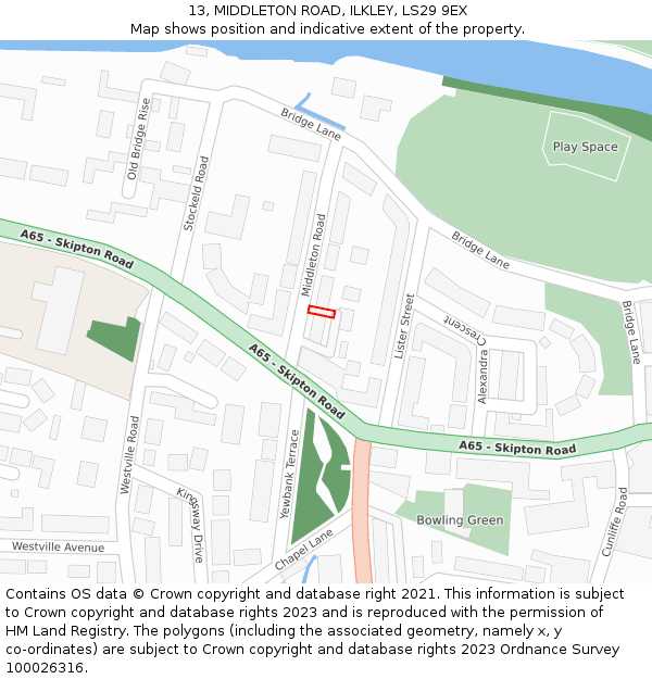 13, MIDDLETON ROAD, ILKLEY, LS29 9EX: Location map and indicative extent of plot