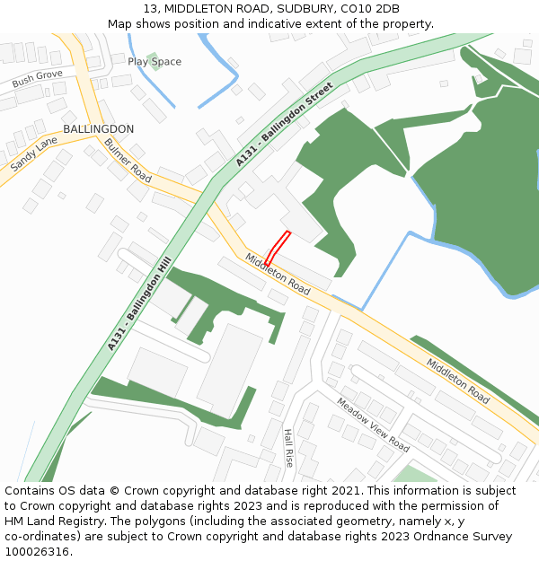 13, MIDDLETON ROAD, SUDBURY, CO10 2DB: Location map and indicative extent of plot