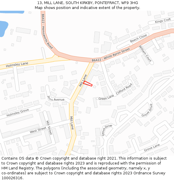 13, MILL LANE, SOUTH KIRKBY, PONTEFRACT, WF9 3HG: Location map and indicative extent of plot