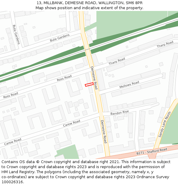 13, MILLBANK, DEMESNE ROAD, WALLINGTON, SM6 8PR: Location map and indicative extent of plot