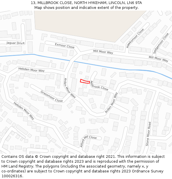 13, MILLBROOK CLOSE, NORTH HYKEHAM, LINCOLN, LN6 9TA: Location map and indicative extent of plot