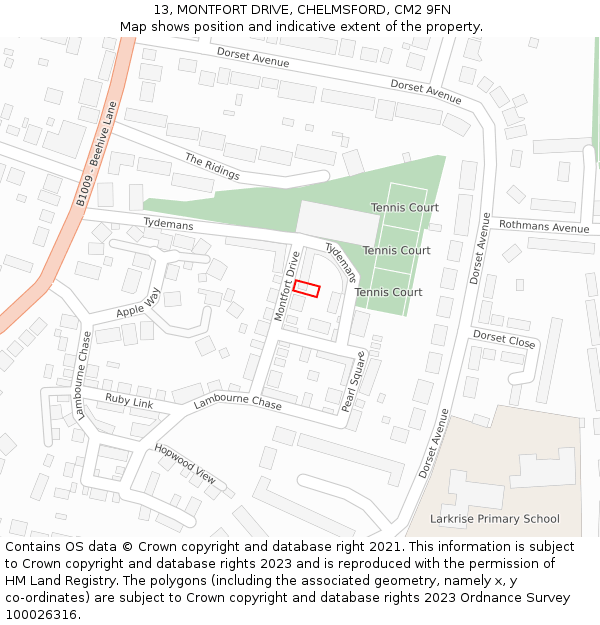13, MONTFORT DRIVE, CHELMSFORD, CM2 9FN: Location map and indicative extent of plot