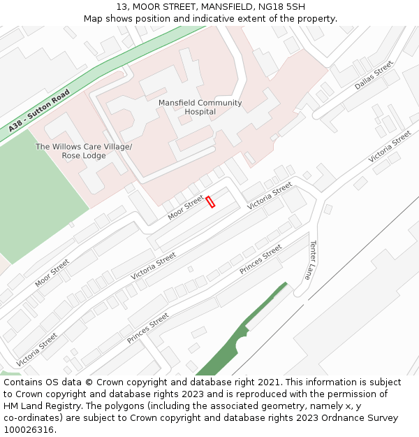 13, MOOR STREET, MANSFIELD, NG18 5SH: Location map and indicative extent of plot