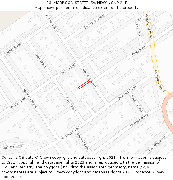 13, MORRISON STREET, SWINDON, SN2 2HE: Location map and indicative extent of plot