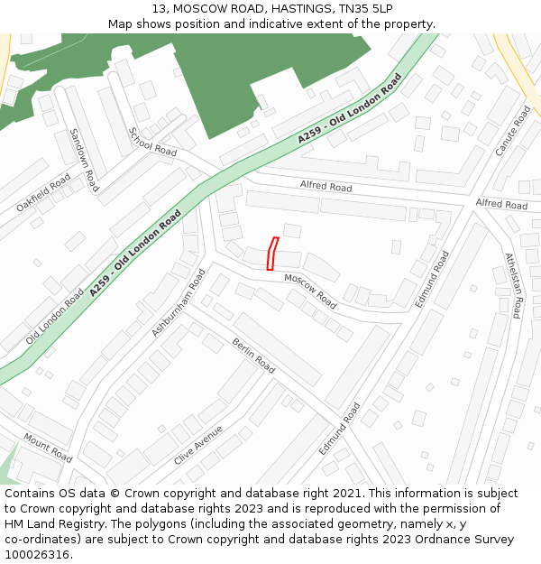 13, MOSCOW ROAD, HASTINGS, TN35 5LP: Location map and indicative extent of plot