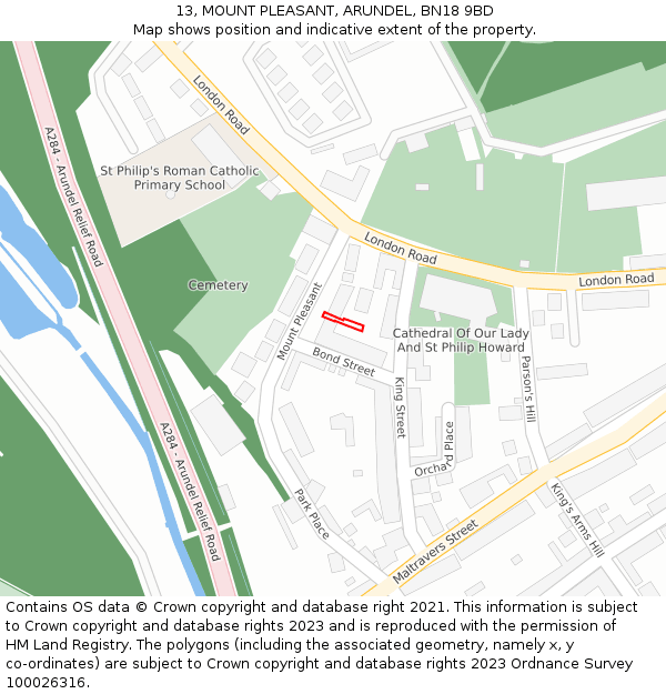 13, MOUNT PLEASANT, ARUNDEL, BN18 9BD: Location map and indicative extent of plot