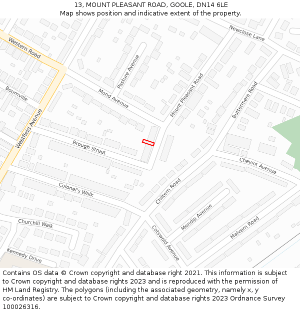 13, MOUNT PLEASANT ROAD, GOOLE, DN14 6LE: Location map and indicative extent of plot
