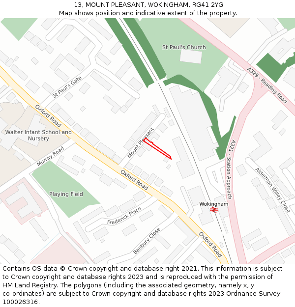 13, MOUNT PLEASANT, WOKINGHAM, RG41 2YG: Location map and indicative extent of plot