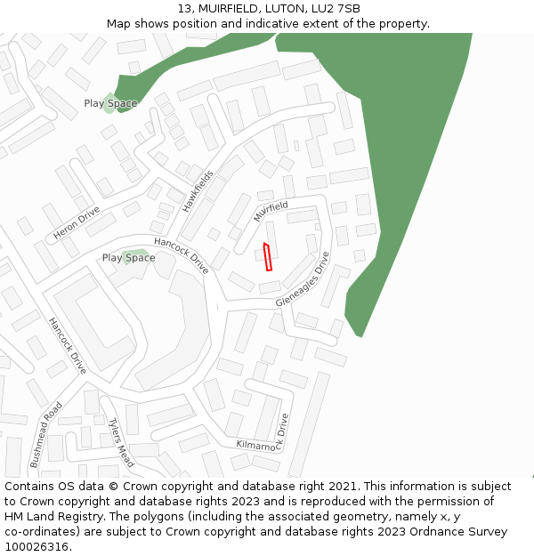 13, MUIRFIELD, LUTON, LU2 7SB: Location map and indicative extent of plot