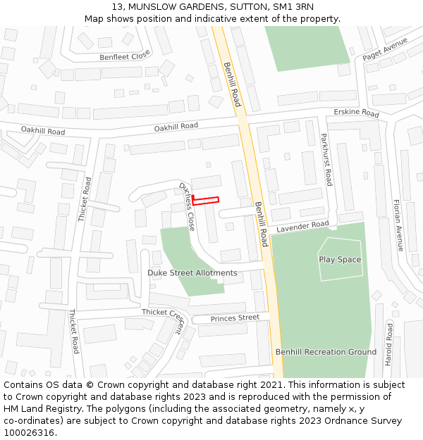 13, MUNSLOW GARDENS, SUTTON, SM1 3RN: Location map and indicative extent of plot