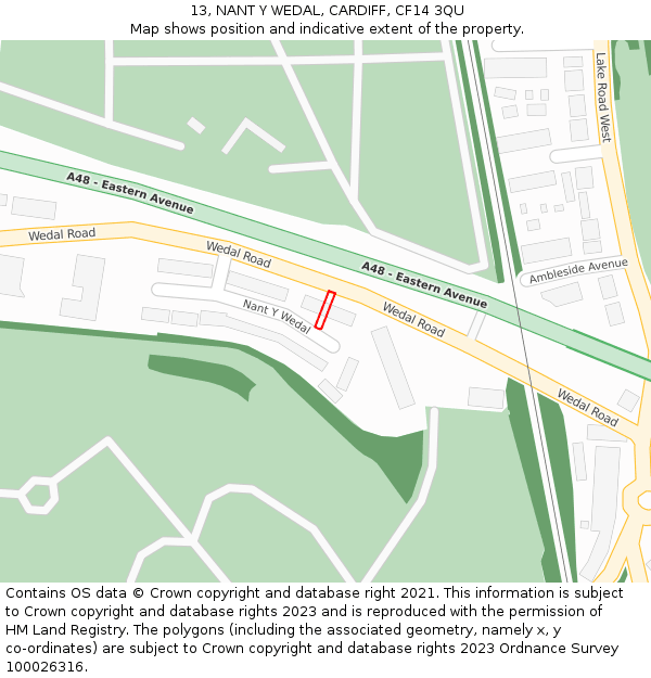 13, NANT Y WEDAL, CARDIFF, CF14 3QU: Location map and indicative extent of plot