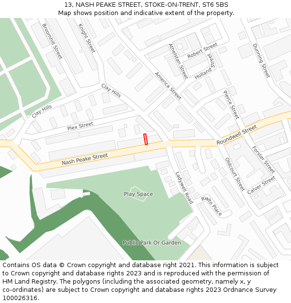 13, NASH PEAKE STREET, STOKE-ON-TRENT, ST6 5BS: Location map and indicative extent of plot