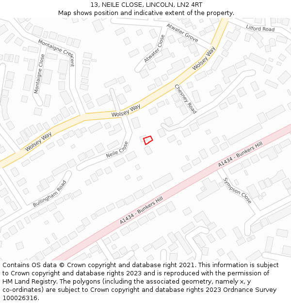 13, NEILE CLOSE, LINCOLN, LN2 4RT: Location map and indicative extent of plot