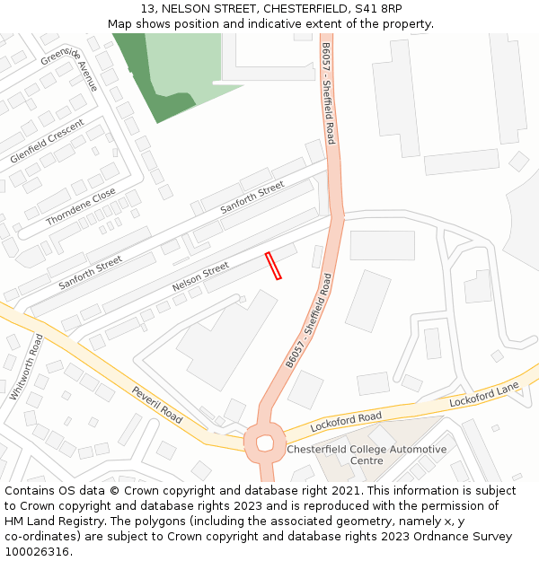 13, NELSON STREET, CHESTERFIELD, S41 8RP: Location map and indicative extent of plot