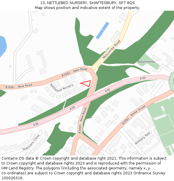 13, NETTLEBED NURSERY, SHAFTESBURY, SP7 8QS: Location map and indicative extent of plot