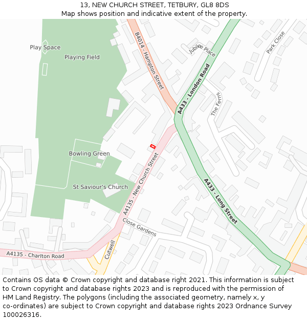 13, NEW CHURCH STREET, TETBURY, GL8 8DS: Location map and indicative extent of plot