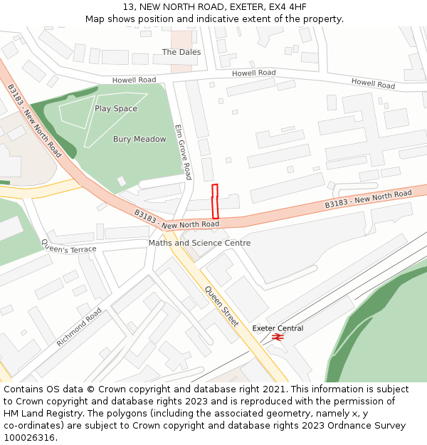 13, NEW NORTH ROAD, EXETER, EX4 4HF: Location map and indicative extent of plot