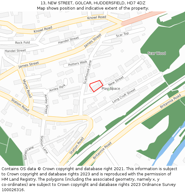 13, NEW STREET, GOLCAR, HUDDERSFIELD, HD7 4DZ: Location map and indicative extent of plot