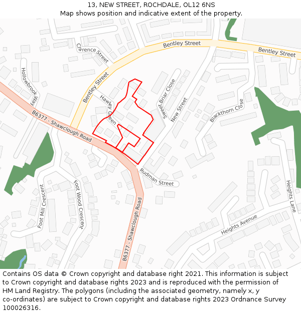 13, NEW STREET, ROCHDALE, OL12 6NS: Location map and indicative extent of plot
