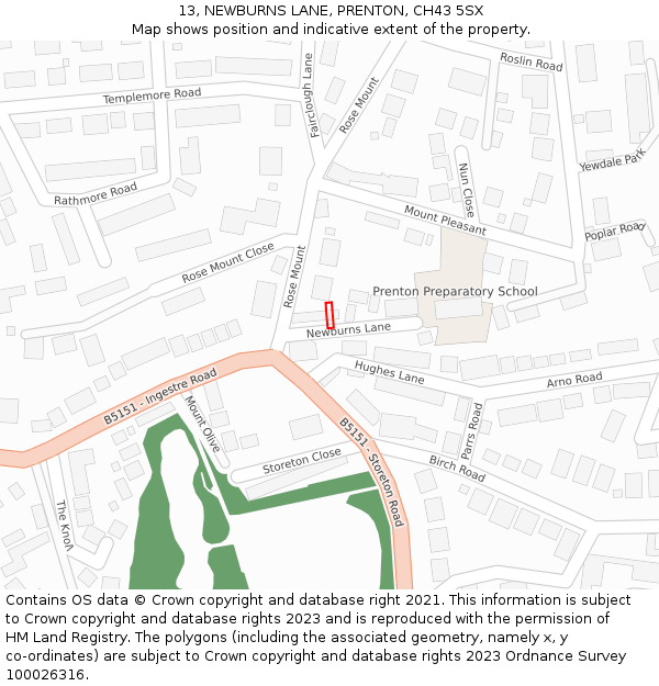 13, NEWBURNS LANE, PRENTON, CH43 5SX: Location map and indicative extent of plot