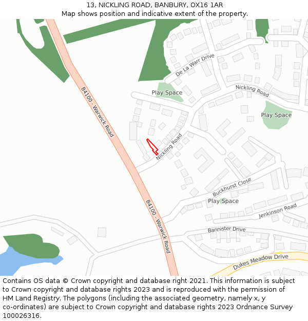 13, NICKLING ROAD, BANBURY, OX16 1AR: Location map and indicative extent of plot