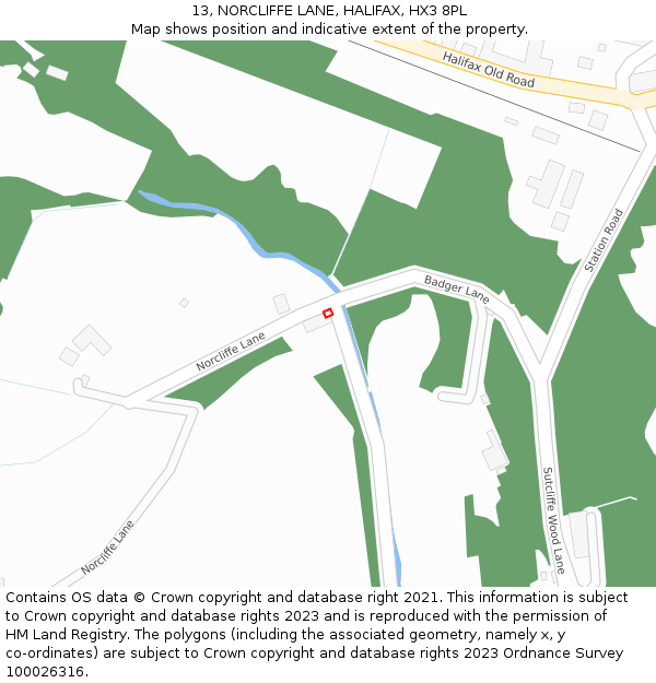 13, NORCLIFFE LANE, HALIFAX, HX3 8PL: Location map and indicative extent of plot