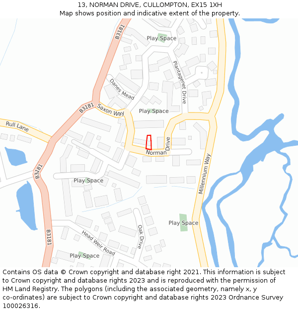13, NORMAN DRIVE, CULLOMPTON, EX15 1XH: Location map and indicative extent of plot