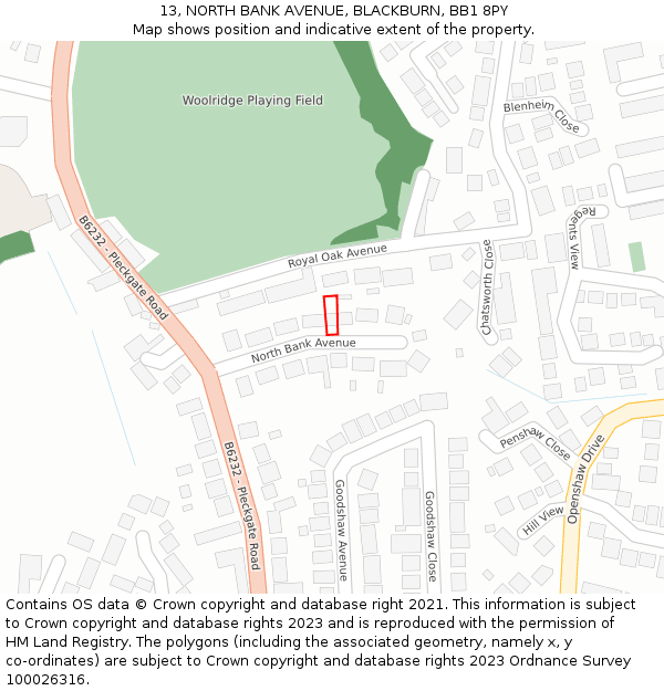 13, NORTH BANK AVENUE, BLACKBURN, BB1 8PY: Location map and indicative extent of plot