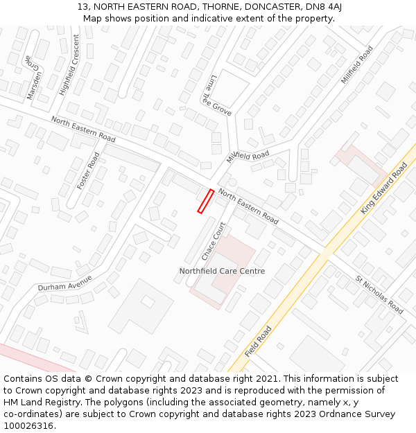 13, NORTH EASTERN ROAD, THORNE, DONCASTER, DN8 4AJ: Location map and indicative extent of plot