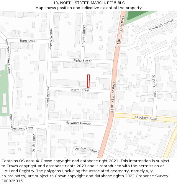 13, NORTH STREET, MARCH, PE15 8LS: Location map and indicative extent of plot