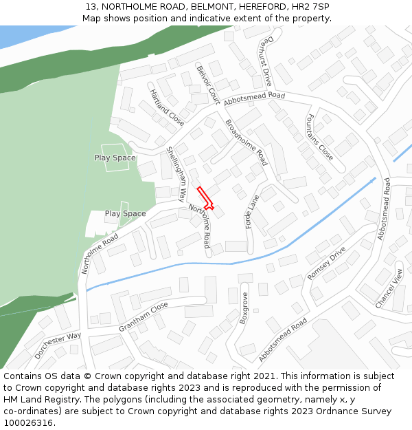 13, NORTHOLME ROAD, BELMONT, HEREFORD, HR2 7SP: Location map and indicative extent of plot