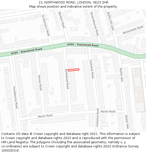13, NORTHWOOD ROAD, LONDON, SE23 2HR: Location map and indicative extent of plot