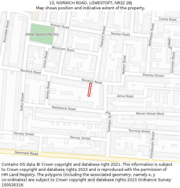 13, NORWICH ROAD, LOWESTOFT, NR32 2BJ: Location map and indicative extent of plot