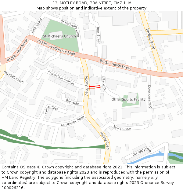13, NOTLEY ROAD, BRAINTREE, CM7 1HA: Location map and indicative extent of plot