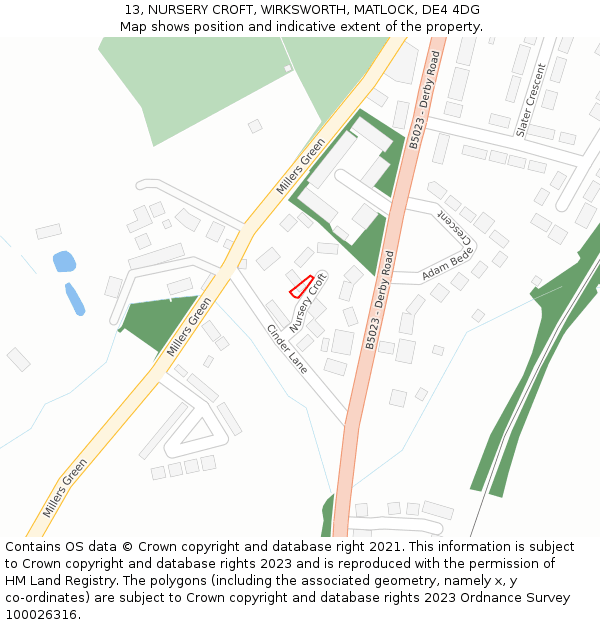 13, NURSERY CROFT, WIRKSWORTH, MATLOCK, DE4 4DG: Location map and indicative extent of plot