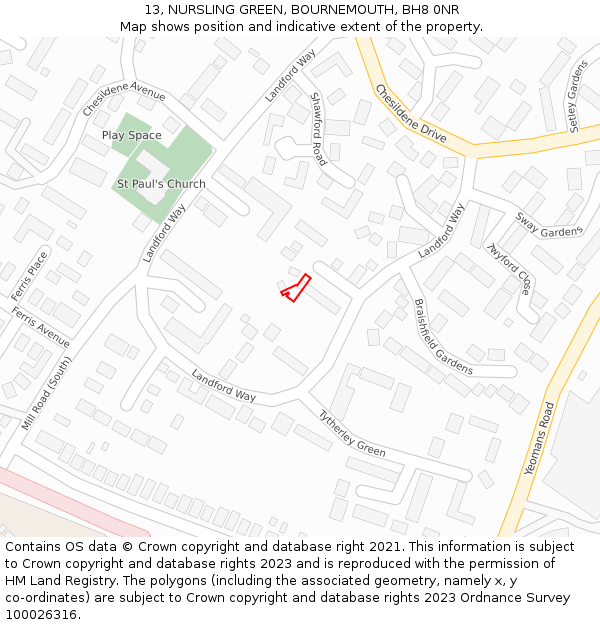 13, NURSLING GREEN, BOURNEMOUTH, BH8 0NR: Location map and indicative extent of plot