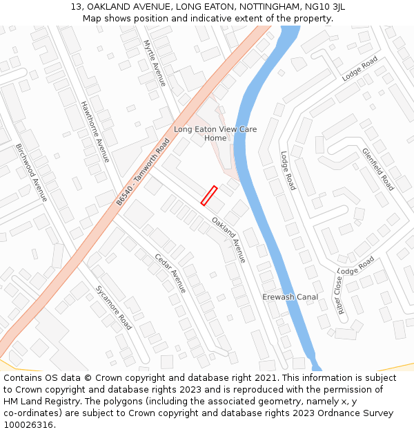 13, OAKLAND AVENUE, LONG EATON, NOTTINGHAM, NG10 3JL: Location map and indicative extent of plot
