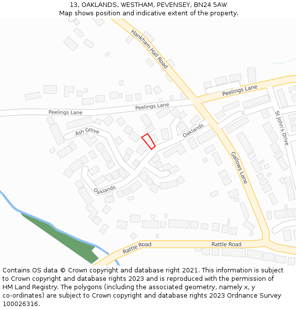 13, OAKLANDS, WESTHAM, PEVENSEY, BN24 5AW: Location map and indicative extent of plot