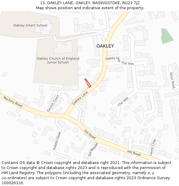 13, OAKLEY LANE, OAKLEY, BASINGSTOKE, RG23 7JZ: Location map and indicative extent of plot